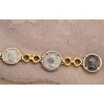 Ancient Roman four Coin Bracelet silver denarius in 14kt Solid Gold and Sterling Silver A.D. 193-249