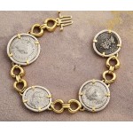 Ancient Roman four Coin Bracelet silver denarius in 14kt Solid Gold and Sterling Silver A.D. 193-249