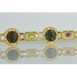 14kt gold Roman Four Coin Bracelet with Gemstones