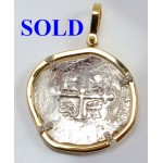 Authentic Atocha 2 reales Grade I Treasure Coin in 14kt Gold & Diamond Pendant