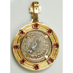 14kt Gold and Pink Tourmaline Roman Coin Pendant