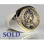  Ancient Roman Denarius in 14kt Gold and Sterling Silver Coin Ring  A.D. 198-217 Caracalla