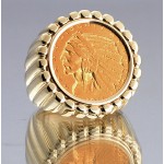 U.S. $5 Indian Head Gold Coin in gent's fluted Design 14kt gold Ring