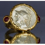 Authentic Ancient Roman Silver Denarius Coin in 14KT Gold  Ring w/ Rubies 103 B.C. Mars Head