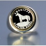 PURE SILVER AMERICAN QUARTER HORSE COIN  in STERLING SILVER & 14KT GOLD GENTS RING