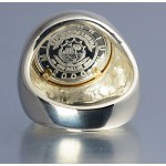 PURE SILVER AMERICAN QUARTER HORSE COIN  in STERLING SILVER & 14KT GOLD GENTS RING