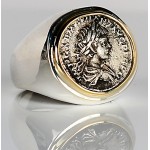  Ancient Roman Denarius in 14kt Gold and Sterling Silver Coin Ring  A.D. 198-217 Caracalla